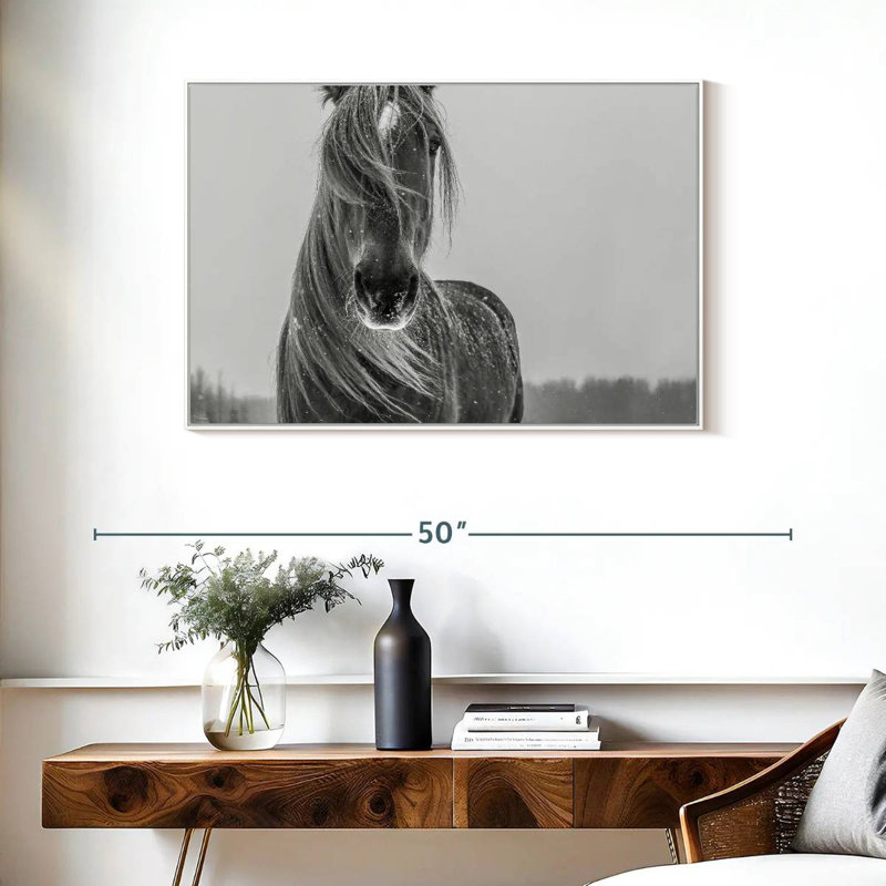 Cheval d'hiver, Cadre flottant blanc, 37 po x 25 po