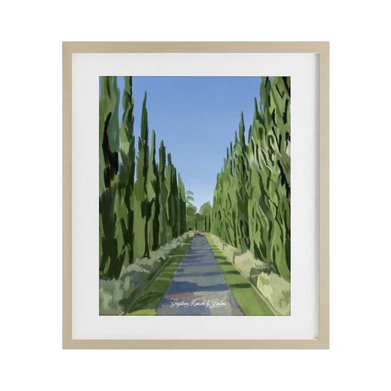 «Greystone Gardens Path», reproduction sous verre encadrée, conception par Amelia Noyes, Cadre de récolte en pin
