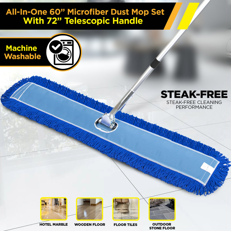 Gritt Commercial All-In-One Microfiber Dust Mop Set With Telescopic Handle, Pack of 4, 72" H x 60" W x 5" D