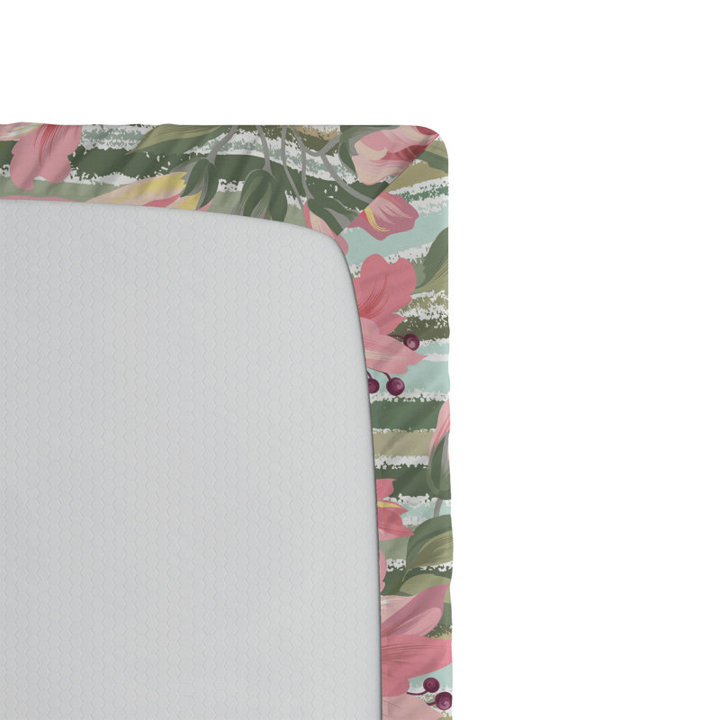 Drap-housse Ambesonne, Drap-housse de taille simple, Rose pastel, vert paon / floral 1