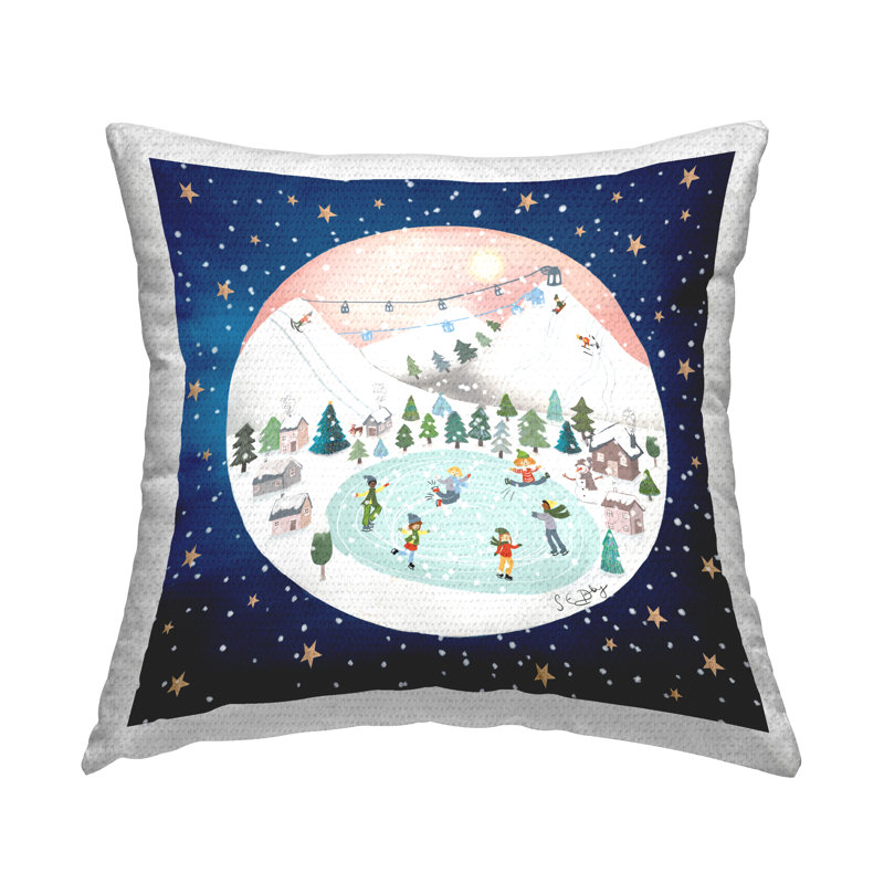 Coussin imprimé Winter Winter Ice Skating Scene par Sally Darby
