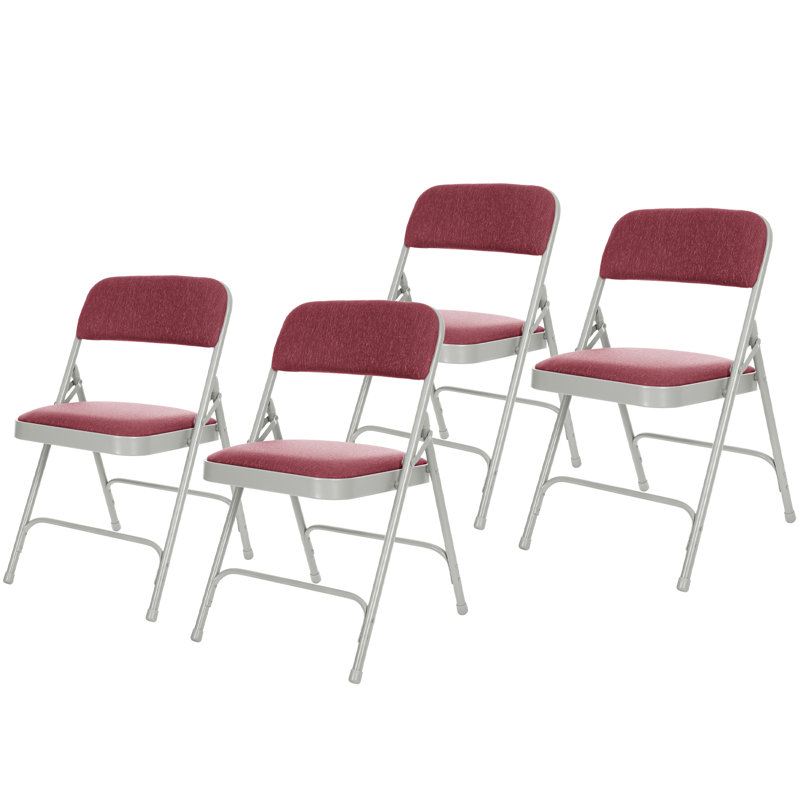 Burgundy Upholstered Metal Folding Arm Chair Set of 4