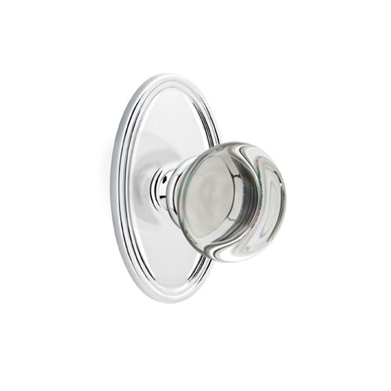 Ensemble de faux boutons Emtek avec bouton ovale en verre Roestte et Providence, Chrome poli