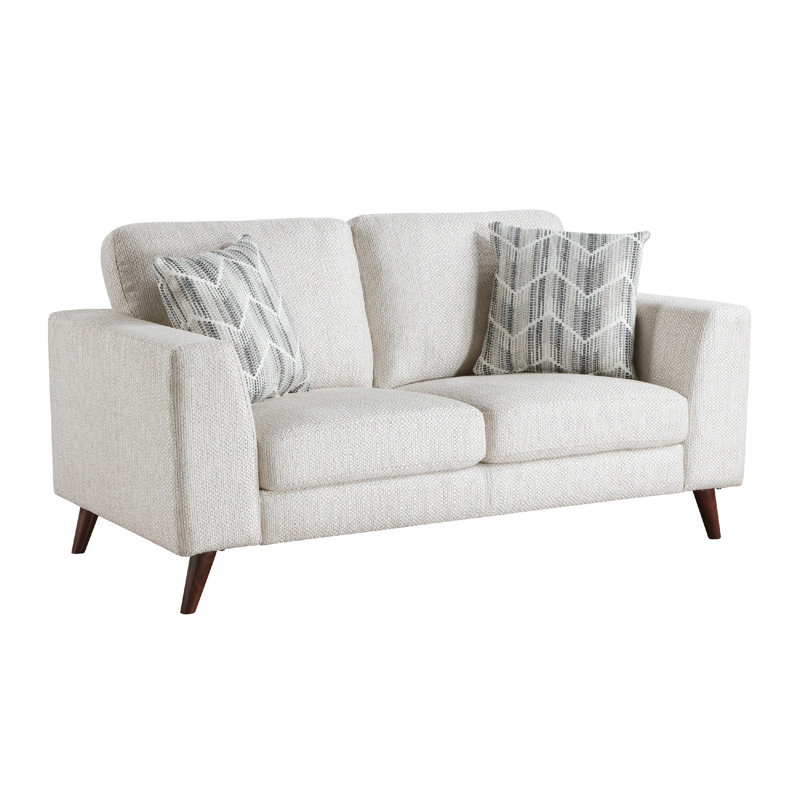 Causeuse Ricca avec 2 coussins, chenille bleu gris, pieds bruns, 64 pouces, Argent, nuage blanc