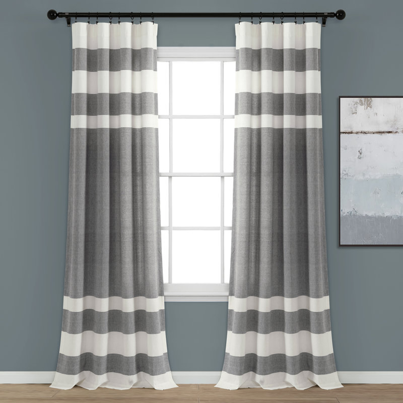 Cape Cod Stripe Cotton Curtain Pair, 40" W x 84" L, Navy