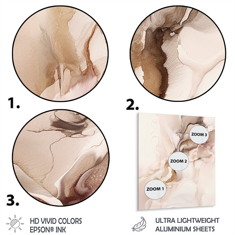 Brun délicat, marbre délicat I - impression sans cadre sur métal, H 20 po x l 12 po x P 1 po