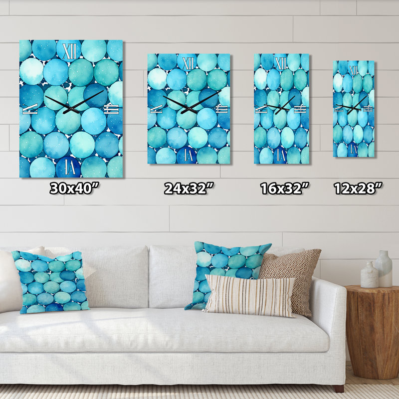Horloge murale géométrique moderne surdimensionnée turquoise à symétrie circulaire, H 28 po x l 12 po x P 1 po