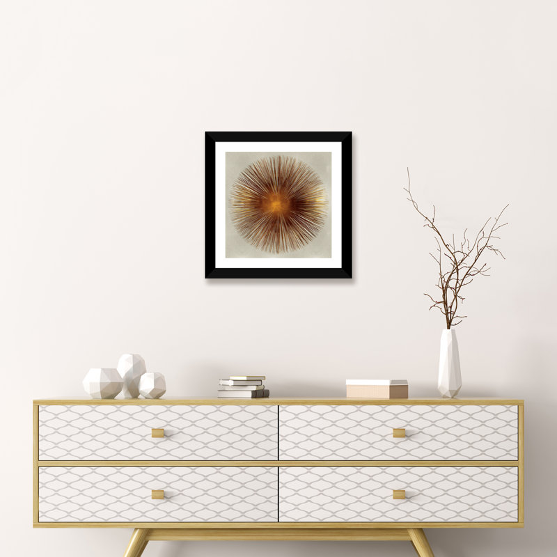 «Bronze Sunburst I» par Abby Young - impression d'art graphique, H 24 po x l 24 po x p 1 po, Papier encadré noir