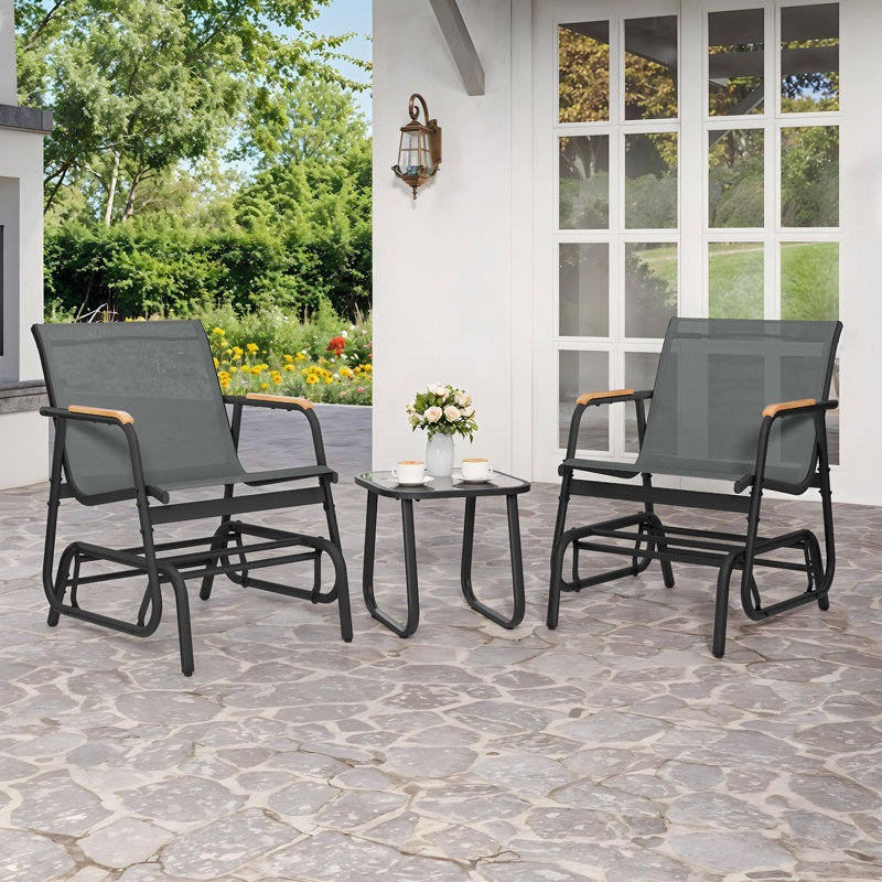 Ensemble bistro de patio 2 personnes avec chaises berçantes et table basse de bistro gris, Gris
