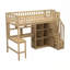Lit mezzanine en bois avec bureau intégré avec éclairage à DEL, tablettes de rangement et escalier-585232216