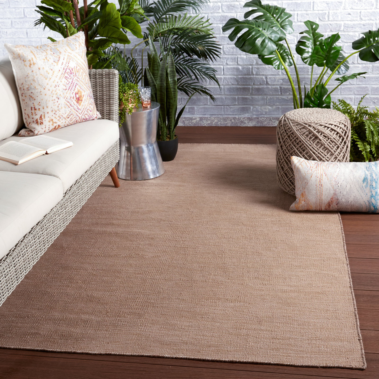 Burkett Tan Hand-Woven Outdoor Rug, Rectangle 4' x 6'