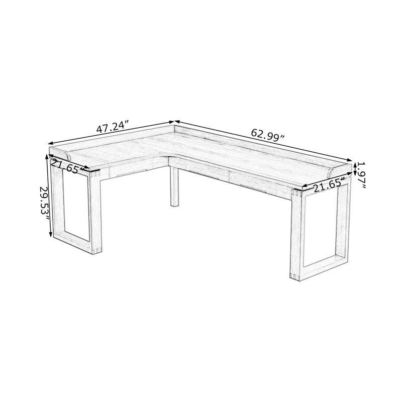 Bureau en bois massif en L noyer clair avec 3 tiroirs, Retour à gauche, H 31,5 po x l 62,99 po x P 47,24 po