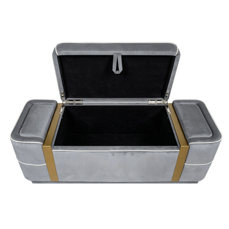 Banc de rangement rembourré en velours de 120 cm de large, Gris