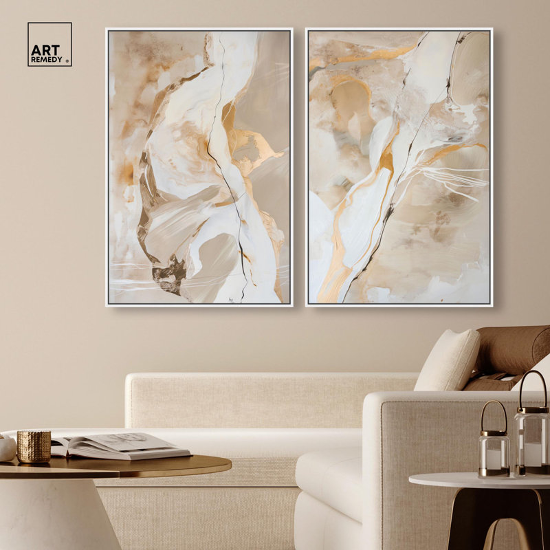 Ensemble de 2 reproductions sur toile Luxe , Impression dans un cadre flottant sans passe-parto, H 37 po x l 25 po, Blanc