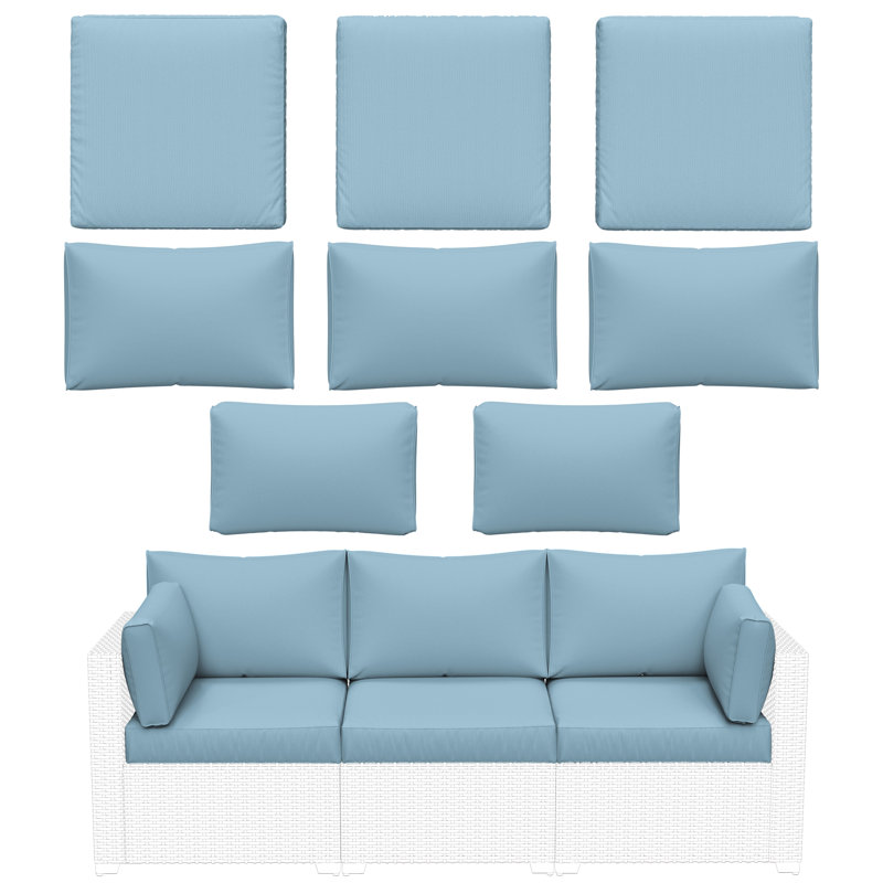 Wynee 8Pcs Outdoor Cushions Patio Furniture Cushions Replacement Set For 3 Seats, Light Blue