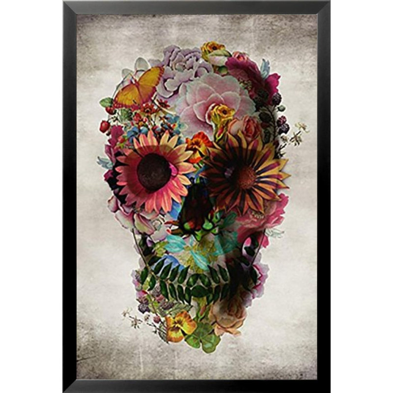 « fleur-tête du crâne mort avec fleurs colorées » par ali gulec, impression encadrée