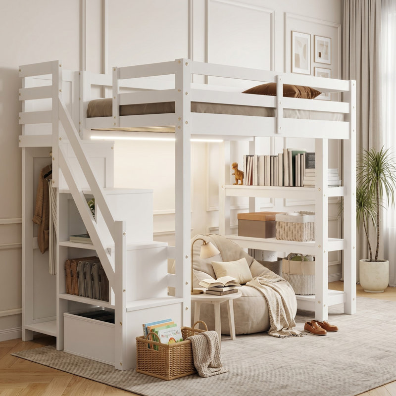 Loft Bed With Built-In Wardrobe And Shelves, Twin