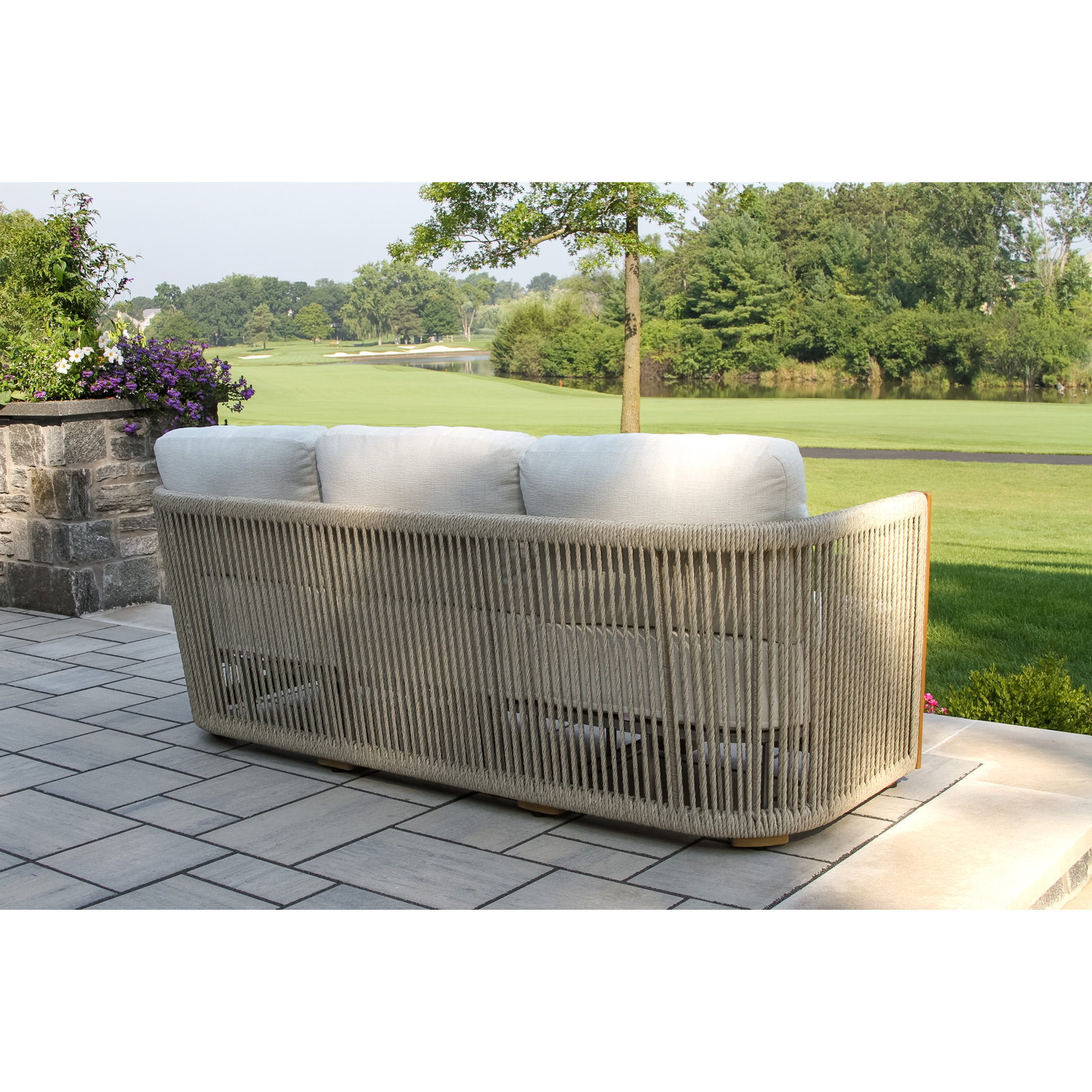 Aniston 81.5'' Wide Outdoor Teak Patio Sofa with Sunbrella Cushions, Ivory