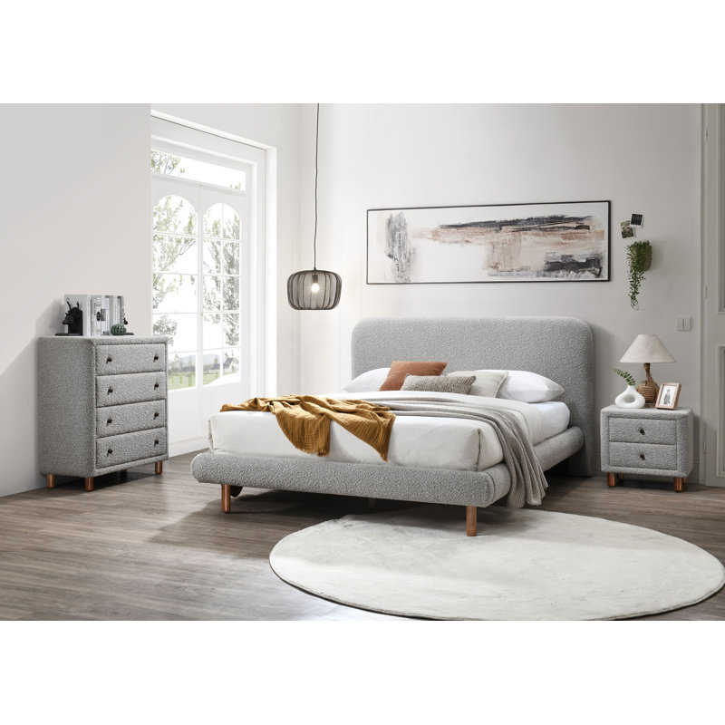 Lit plateforme tapissier gris Mahdia, King