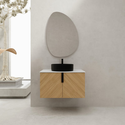 Meuble-lavabo moderne 30 po avec lavabo en céramique, surface en pierre artificielle et armoire à fermeture en douceur