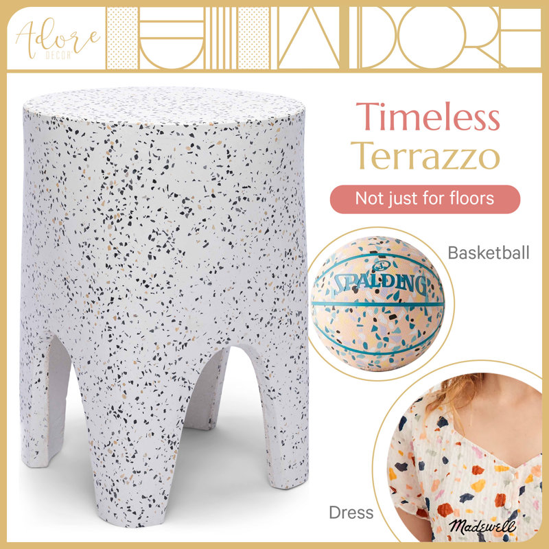 Martini White and Gray Terrazzo Round End Table