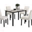 Ensemble de salle à manger contemporain en tissu de laine avec plateau en faux marbre et chaises rembourrées, parfait pour des repas élégants et confortables.