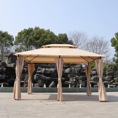 Pavillon de jardin extérieur 13 x 10 pi, double toit ventilé et parois latérales détachables, kaki