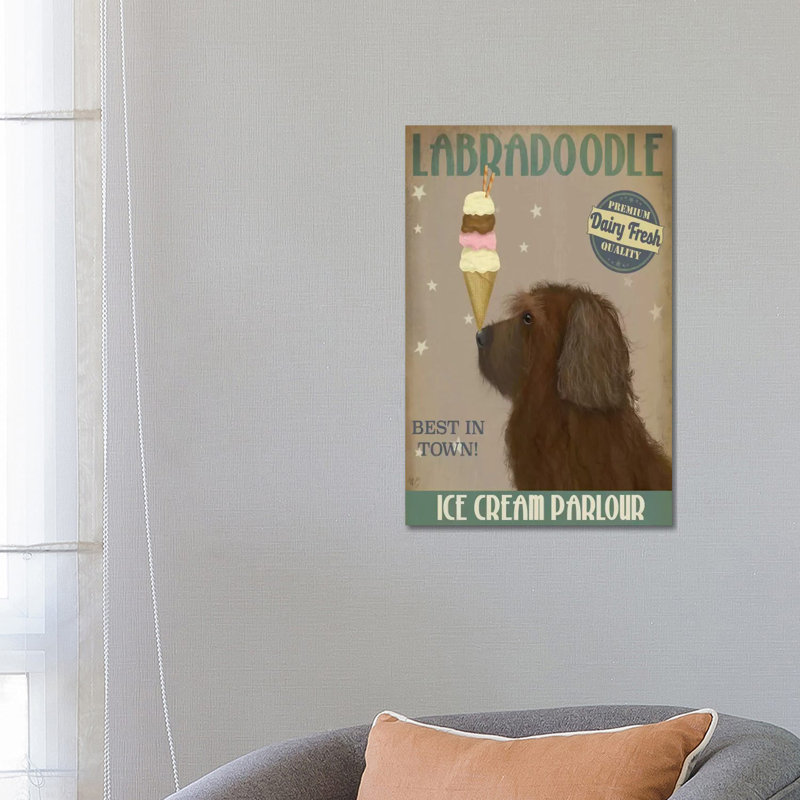 Labradoodle, Brown, Ice Cream by Fab Funky - Wrapped Canvas Print, 66.04 cm H x 45.72 cm W x 1.91 cm D