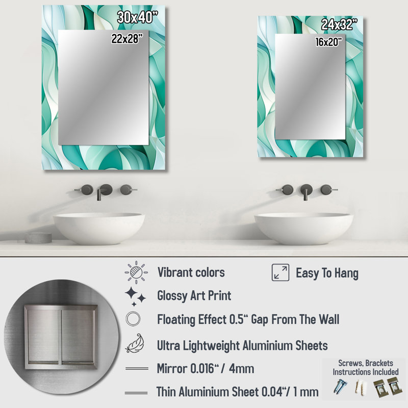 Hruni - Green Coastal Wall Mirror, 40 po x 30 po