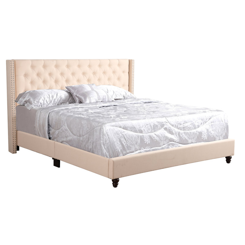 Lit tapissier beige - Structure robuste pour une utilisation stable Conception élégante 50 po x 82 po x 86 po Insights d'assemblage rapide très grand et polyvalent requis