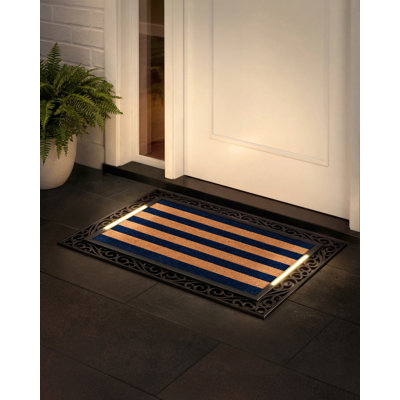 Baytown Door Mat with Pressure-Activated LED Lights, Non-Slip Entryway, All-Weather, Outdoor Doormat 18x30 Coir Insert, Wireless 3AA, Auto Shut-Off, 38x26.5in