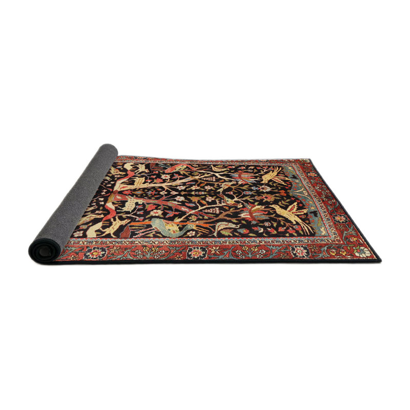 Tapis oriental rouge / noir / beige, Rond 3 pi