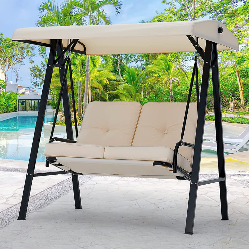 2 Person Porch Swing with Canopy, Beige
