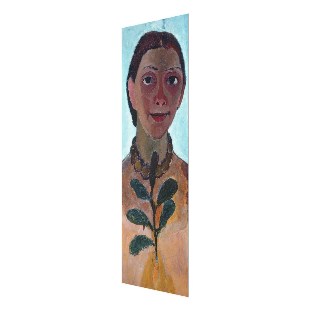 Glasbild Selbstportrait mit Kamelienzweig von Paula Modersohn-Becker