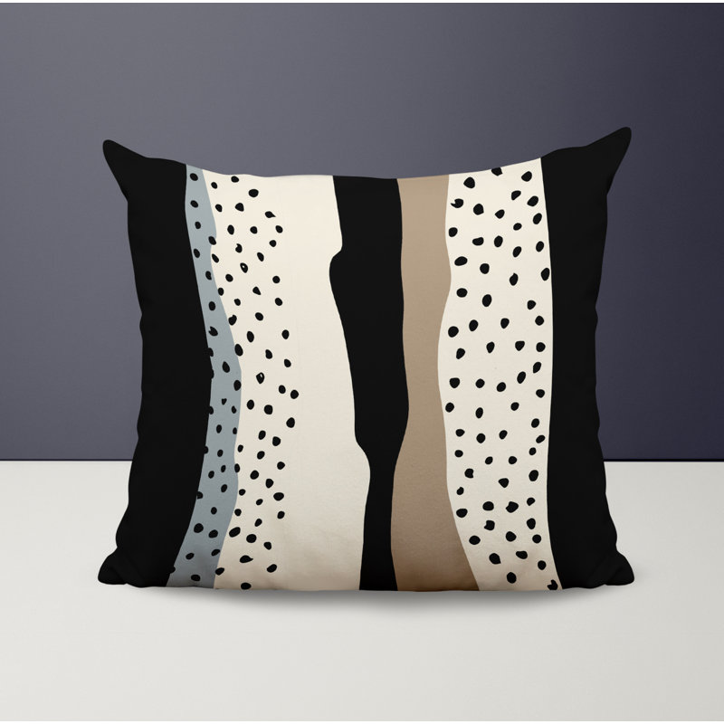 Coussin décoratif intérieur / extérieur en polyester filé Bode, 17 po x 17 po, Gris / blanc cassé / beige / noir