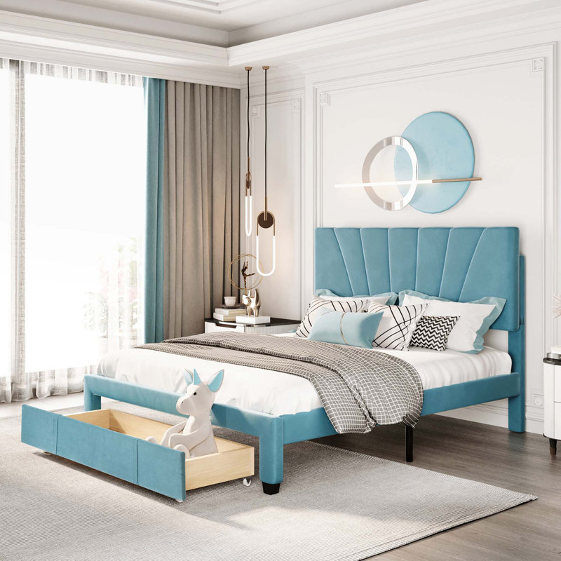 Carshalt Upholstered Platform Storage Bed, Blue