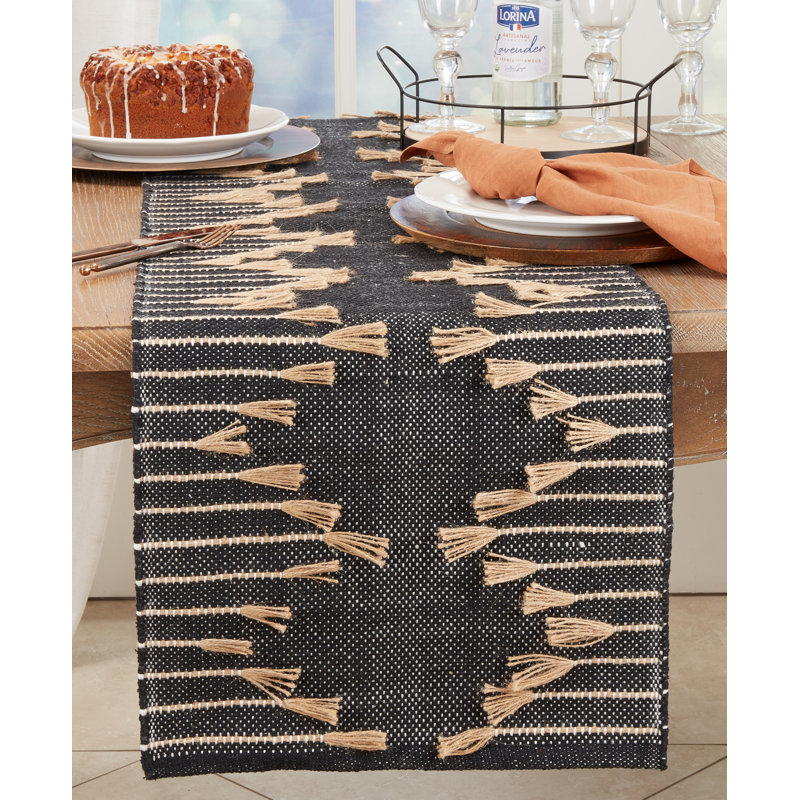 Rustic Charm Zig Zag Tassel Table Runner