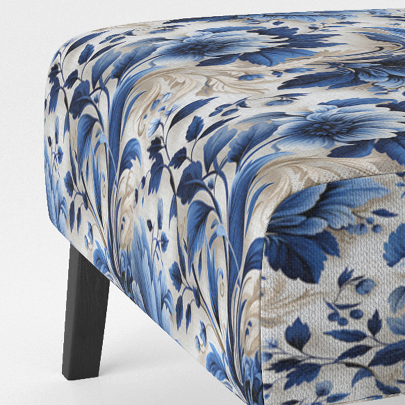 Motif victorien de feuilles d'acanthe bleu cobalt - Fauteuil de chambre rembourré de style campagnard, fauteuil d'appoint bleu