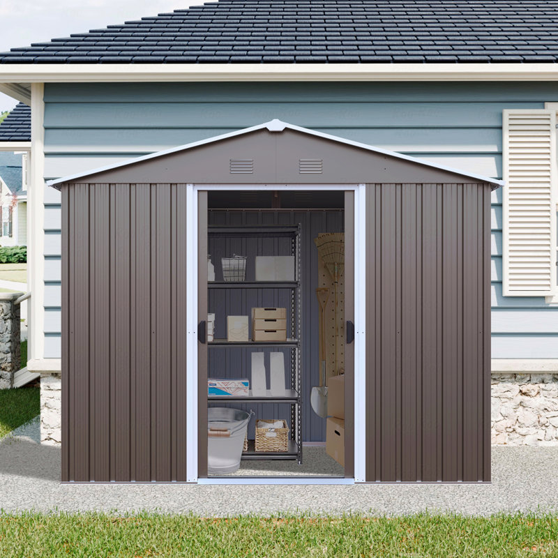8Ft X 4Ft Outdoor Metal Storage Shed With Window And Metal Foundation, 74.8" H x 88.98" W x 46.85" D