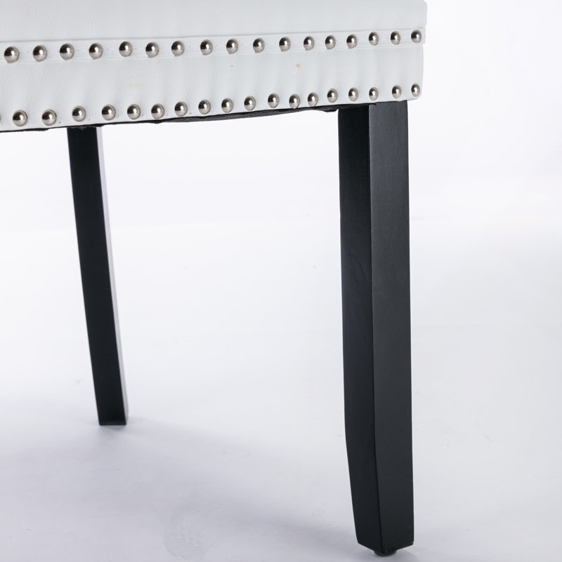 Ensemble de 2 chaises de salle à manger rembourrées en bois massif avec pieds en bois, garniture cloutée, Collection Modern