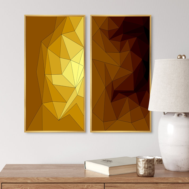 Luxur "Golden Geometrics I", ensemble de 2 impressions, H 20 po x l 24 po x P 1 po, Cadre doré
