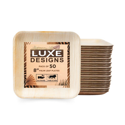  LuxeDesigns Eco-Friendly Disposable Palm Leaf Plates - Heavy-Duty Biodegradable & Compostable Dinnerware Set - 50-Piece 8" Plates for Parties, Picnics, and Outdoor Gatherings - Microwave & Oven Safe, Rustic & Elegant Natural Plates