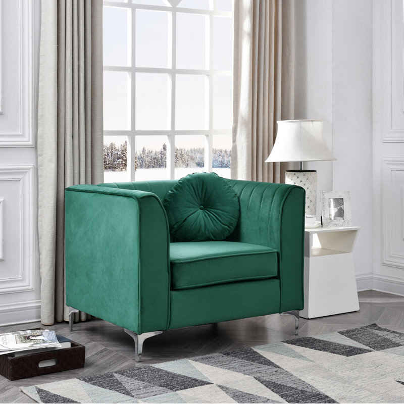 Fauteuil Chesterfield de 40,09 po Kordero, Velours vert