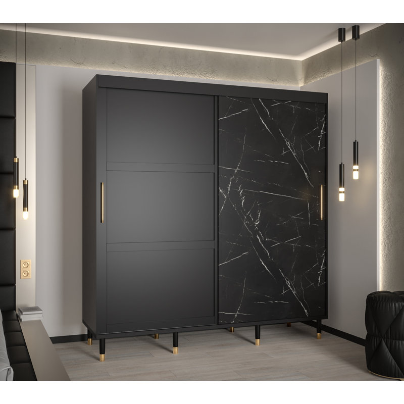 Malda Manufactured Wood Wardrobe, 208cm H x 200cm W x 62cm D, Black Matt