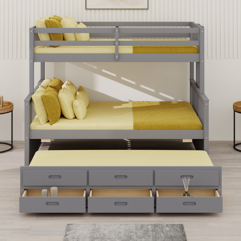 Bunk Bed With Trundle, Separable Bunk Bed With Drawers, Grey