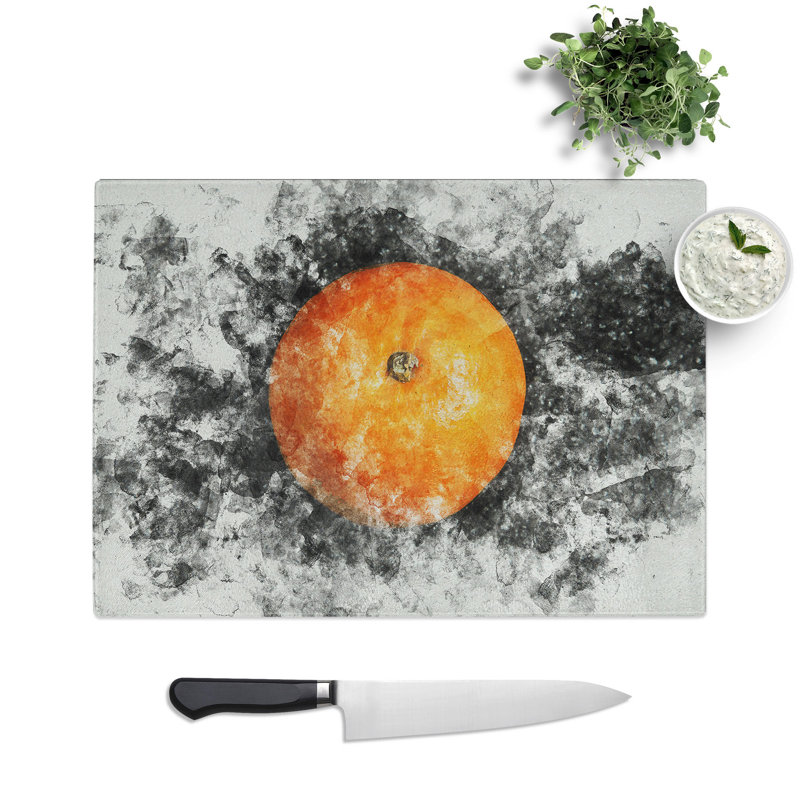 Orange Fruit Watercolour Chopping Board, 0.4cm H x 20cm W x 28.5cm L