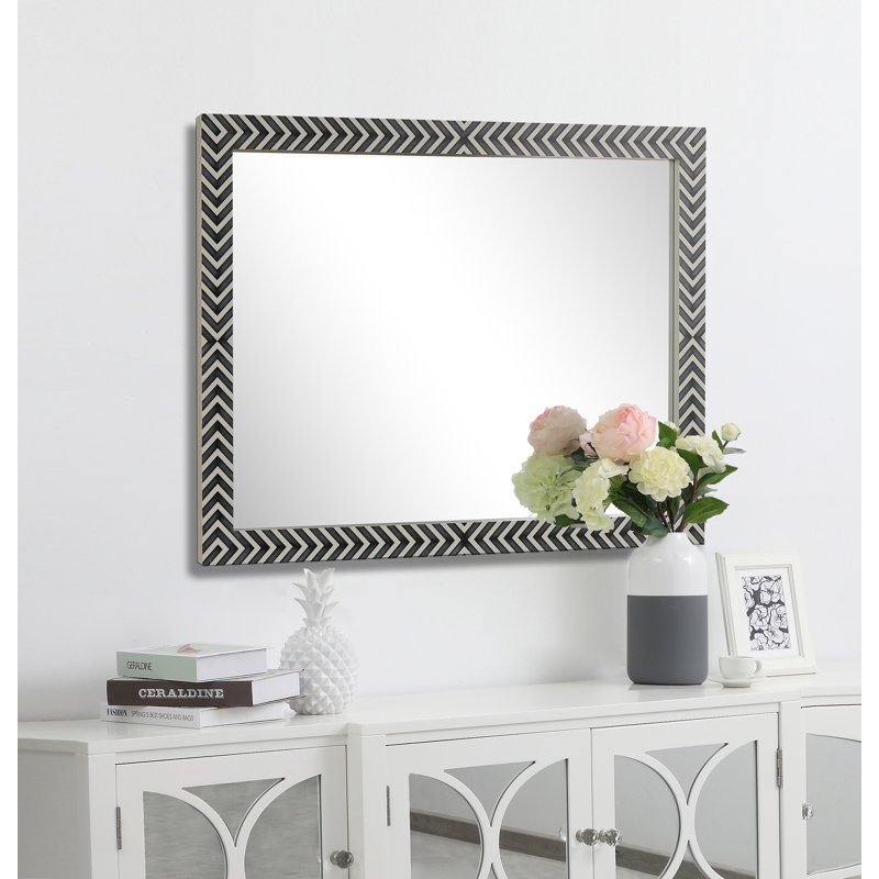 Chevron Patterned Black and White Wood Rectangular Mirror