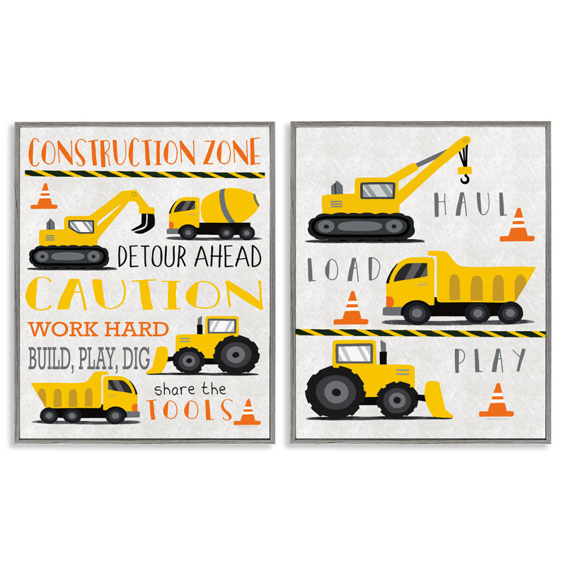 "Construction Zone Camions & Expressions", ensemble de 2 giclées encadrées par Elizabeth Tyndall, Estampe numérique Farmhouse