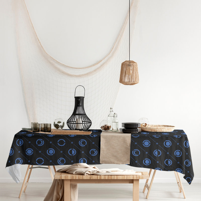 Classic Moon Phases Tablecloth, Black/Blue