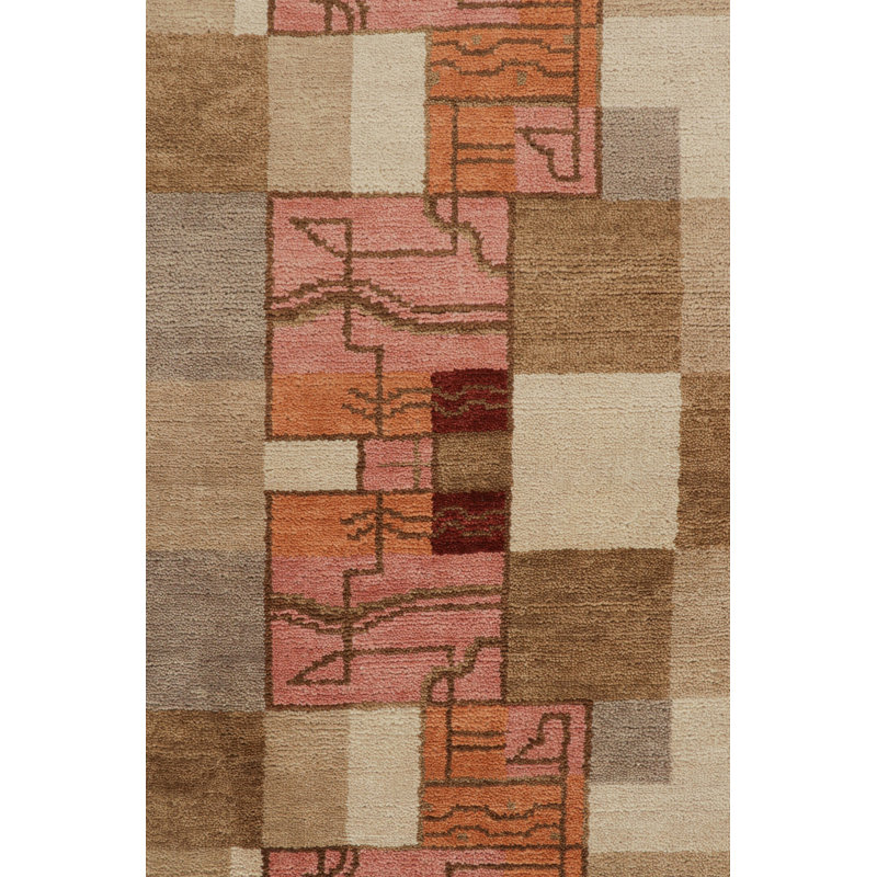 Art Deco Hand Knotted Wool Geometric Area Rug, Rectangle 5' x 8'